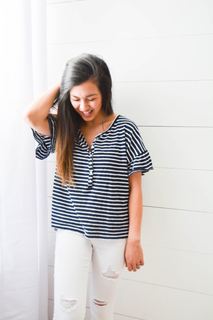 ruffle henley and distressed white jeans | Amanda Fontenot Blog | Atlanta Blogger