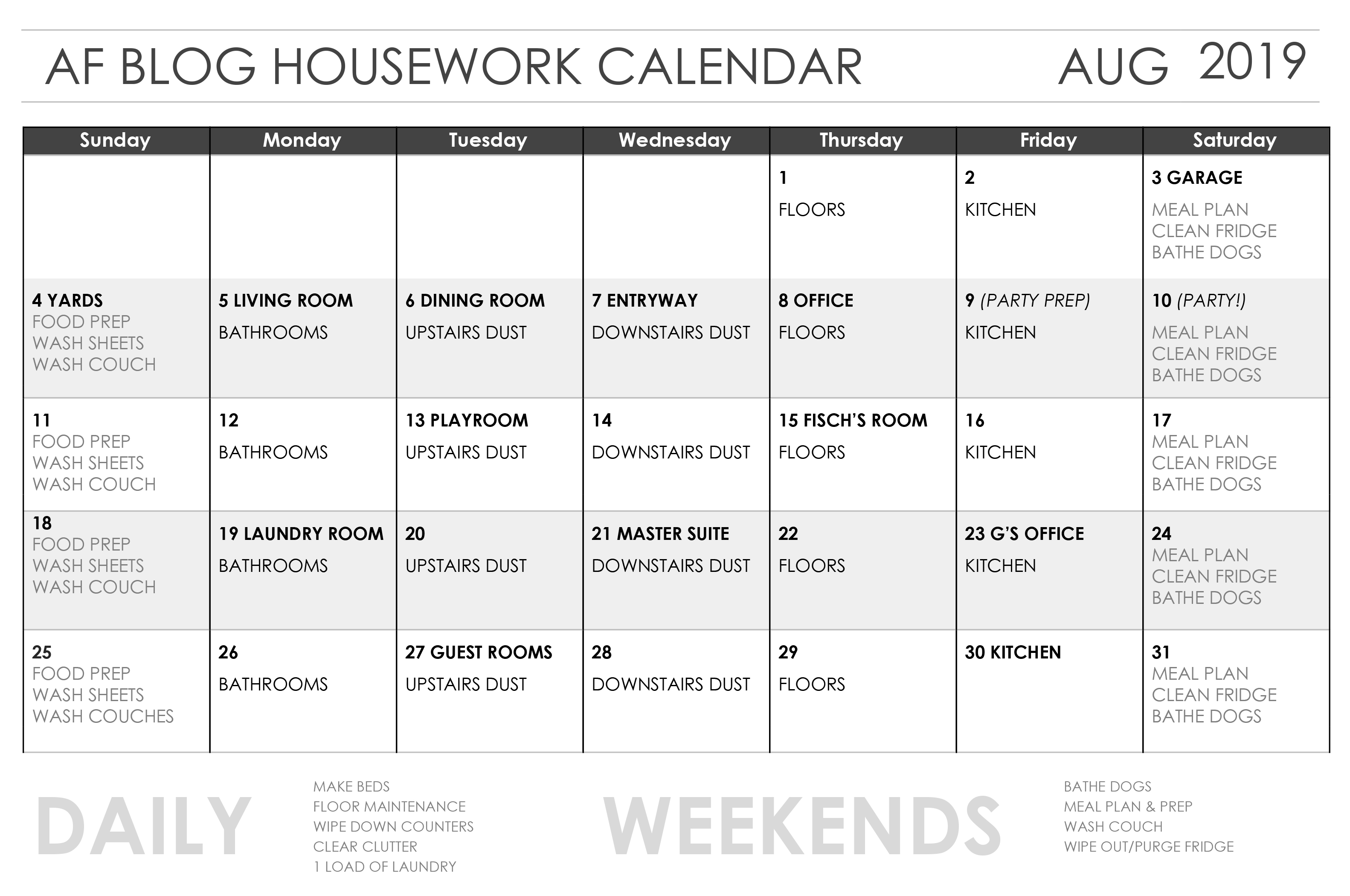 August Cleaning Calendar | Amanda Fontenot Blog