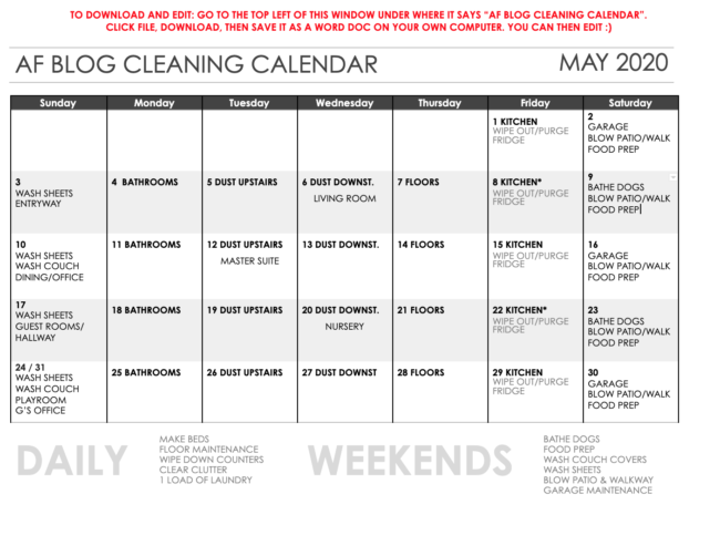 Cleaning Calendar: May 2020 | Clean | Amanda Fontenot Blog